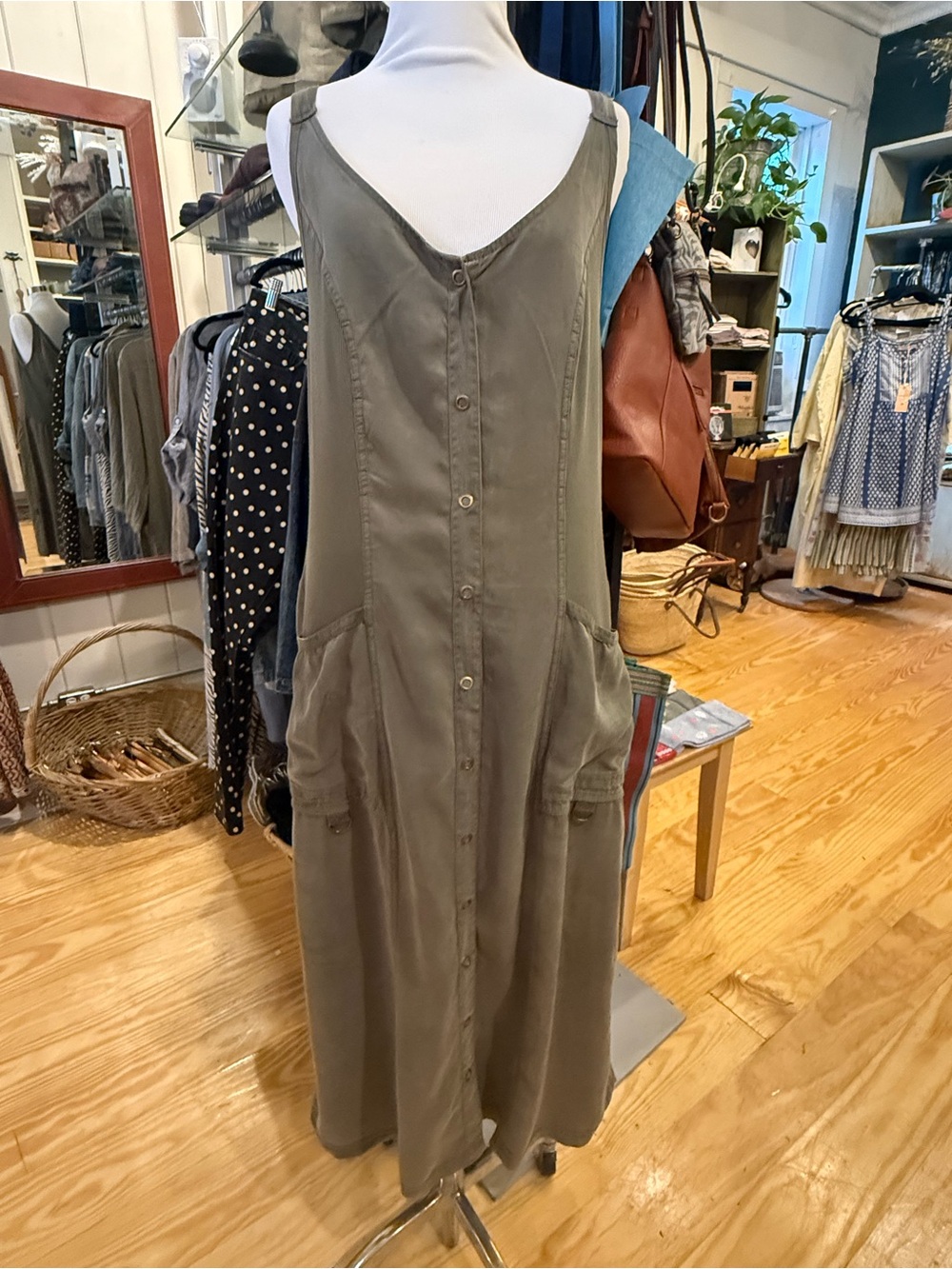 XCVI Olive Green Button-Front Utility Jumpsuit
